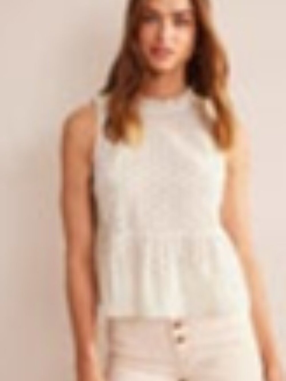 Boden Broderie Peplum Top |Sleeveless Eyelet Ruffle in Cream, Size S